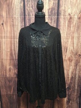 torrid Black Sequin Button-Up Blouse Womens Size 2